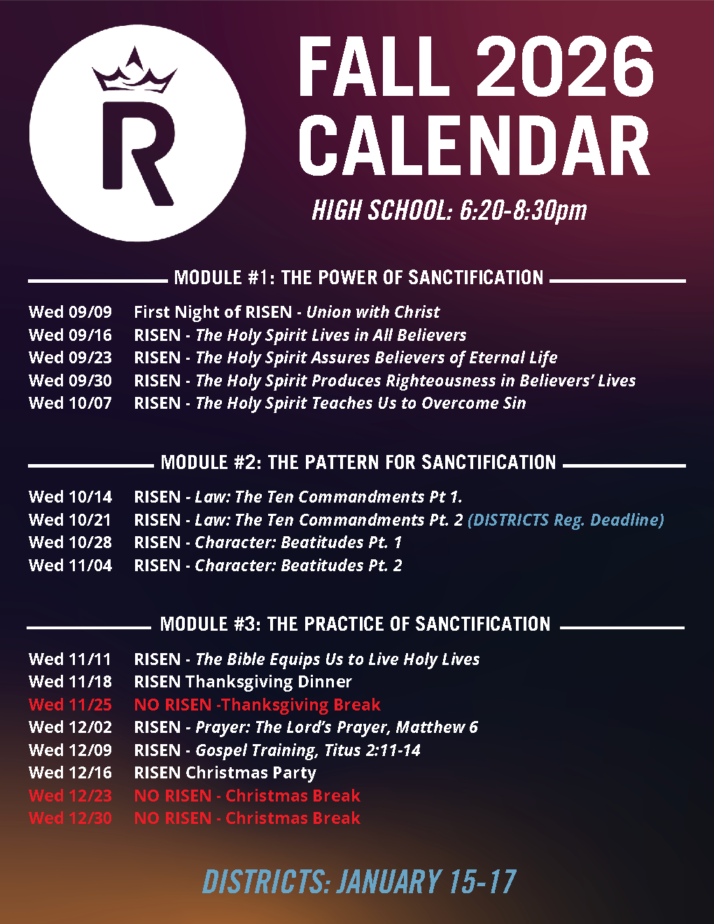 2026 RISEN FALL CALENDAR - High School